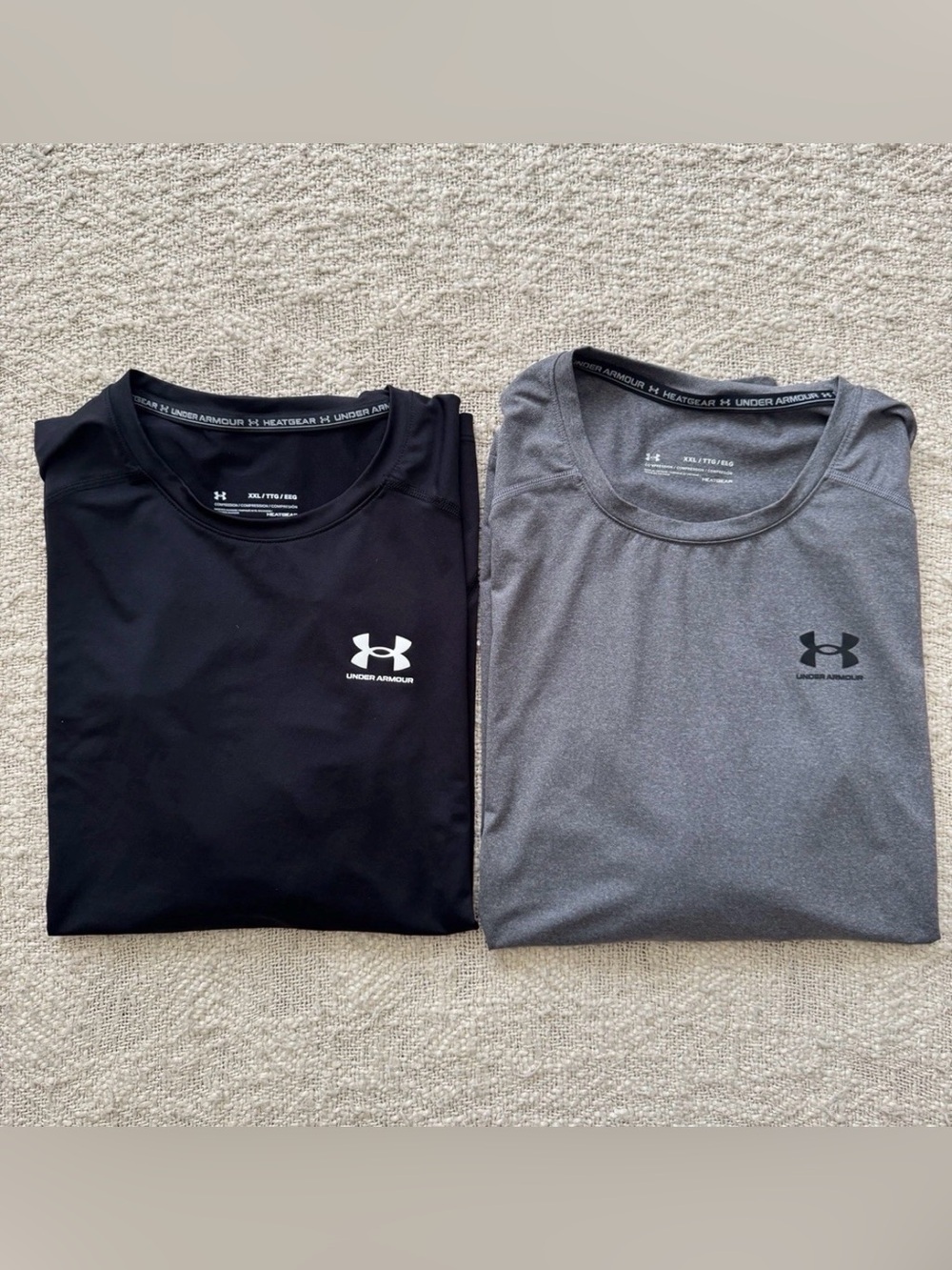 Lot Of 2 Under Armour Heat Gear Longsleeve Compression Shirts Black/Gray XXL EUC